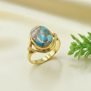 Blue Oyster Turquoise Oval <b>Ring</b> 925 Sterling Silver Handmade Boho <b>Statement</b> <b>Ring</b> Vintage Tribal Jewelry Gift for Women Unisex - Product Image 6