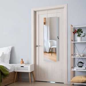 Armadio Specchio Retro Bianco in PVC con Rivestimento Effetto Legno, Mobile per Gioielli e Trucchi con Specchio Decorativo - Product Image 5