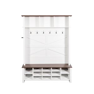 Panca da Ingresso 4-in-1 in Noce Stile Rustico con 6 Ganci, Appendiabiti in Legno Rustico con 16 Scomparti Aperti e Ganci a Muro, Organizzatore per Cappotti - Product Image 2