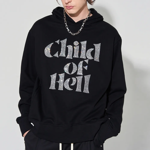 Sudadera con Capucha Negra para Hombre, Diseño Gráfico, Estilo Oversize, con Letras de Pedrería, Ropa Casual Urbana - Product Image 4