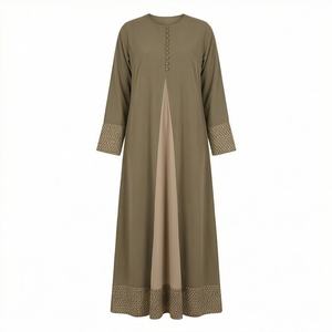 Abaya Kimono OEM 2025 pour femmes musulmanes, en tissu polyester épais, doux et très extensible, col en V, manches longues, ornée de perles, longueur cheville - Product Image 1