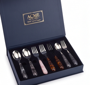 Ensemble de couverts à dessert en résine marbrée multicolores, acier inoxydable avec manche en résine multicolores, couverts faits à la main pour la cuisine et les cafés - Product Image 4