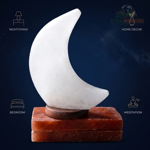 Lámpara Decorativa de Sal del Himalaya Blanca en Forma de Luna Creciente con Base de Madera para Decoración del Hogar y Bienestar - Product Image 4