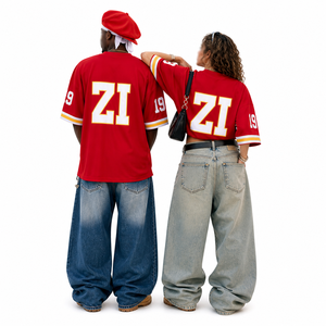 Maillot de football américain rouge personnalisé, coupe ample et oversize, unisexe, streetwear, chemise de sport, OEM ODM, vente en gros - Product Image 2