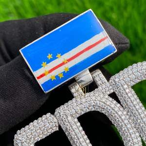 Pendentif drapeau national en argent 925 plaqué or, personnalisé avec lettres en blocs glacés, nom, émail foncé brillant, moissanite VVS, hip hop, fête - Product Image 6
