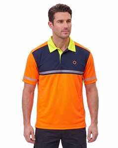 Chemises polo haute visibilité pour hommes, deux tons, orange néon et gris anthracite, vêtements de travail de sécurité, manches avec poche zippée, bande réfléchissante. - Product Image 6