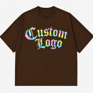 T-shirt à manches courtes col rond en coton lourd 220g surdimensionné avec logo personnalisé pour hommes et femmes, imprimé gothique réfléchissant arc-en-ciel, streetwear - Product Image 1