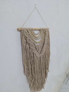 Tapiz de macramé bohemio con cuentas y flecos, diseño geométrico abstracto para decoración del hogar y la sala de estar - Product Image 4