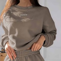 Kadınlar İçin Grafit Gri 3 Parçalı Uzun Kollu Bisiklet Yaka Bol Kesim Günlük Düz Renk Kışlık Sokak Modası Sweatshirt Eşofman Takımı