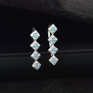 Pendientes de Aro Geométricos de Plata de Ley 925 con Circonita Azul de Corte Redondo y Engaste de Garra, Joyería Fina Minimalista para Mujer - Product Image 2