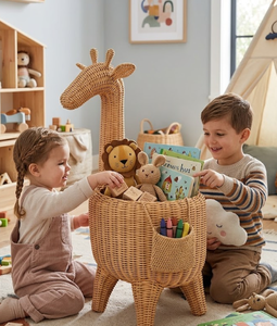 Handwoven Rattan Giraffe <b>Storage</b> <b>Basket</b> for Kids Room, Decorative <b>Wicker</b> Animal Toy Organizer with Lidless Open Top from Vietnam - Product Image 6