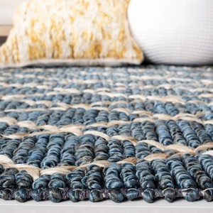 Modern Flat Weave Handmade Jute Area <b>Rug</b> Rectangle Geometric Pattern Navy Beige Eco-Friendly Pet-Friendly <b>Outdoor</b> Indoor Use - Product Image 2