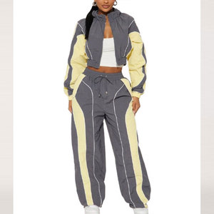 ODM Women Casual Zip Up Nylon Windbreaker Tracksuit Set Streetwear Fashion Cropped Zipper Windbreaker <b>Jacket</b> & Jogger Trouser - Product Image 4