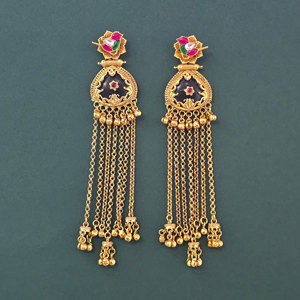 Joyería Hecha a Mano en India, Pendientes de Estilo Antiguo con Baño de Oro Mate 231683 - Product Image 2