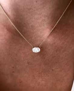 Colliers pendentifs solitaires 1 carat de diamant de laboratoire taille ovale East West en or massif 14K, bijoux minimalistes pour usage quotidien, vente en gros - Product Image 2