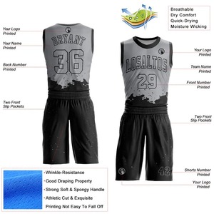 Uniforme de Baloncesto Personalizado en Color Gris Claro y Negro con Cuello Sublimado, Tela de Malla de Alta Calidad, Jersey Profesional Deportivo - Product Image 2