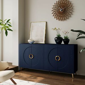 Modern 4-Door Lacquered Wooden <b>Sideboard</b> Buffet Server Cabinet for <b>Storage</b> in Living Room Entryway or Hallway - Product Image 2