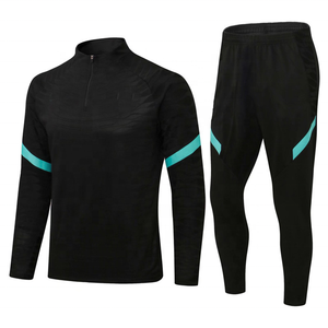 Ensemble de survêtement noir pour homme à séchage rapide, avec demi-zip, manches longues, tenue de sport fitness, pantalon long, design uni, style automne - Product Image 4