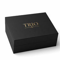 Coffret Cadeau de Parfum de Luxe 3-en-1 Étanche, Emballage Personnalisé en Carton Noir Nuit, Lamination Mate, Séparateurs Dorés, Mini