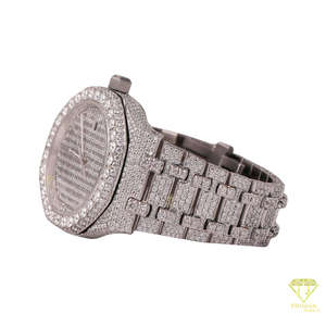 Montre-bracelet pour homme de luxe, forme ronde, entièrement sertie de pierres Moissanite VVS en argent sterling 925 - Product Image 5