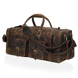Sac de voyage en cuir véritable pour homme, sac de week-end fait main, grande capacité, sac de sport en cuir de luxe, style vintage - Product Image 1