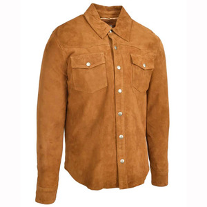 Factory Wholesale Cheap Price Premium Quality <b>Men's</b> Full Sleeve Button Real Goat <b>Suede</b> Leather Shirt - Product Image 3