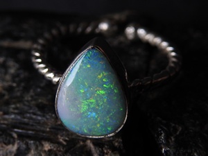 แหวนโอปอลออสเตรเลียปรับขนาดได้-เงินแท้ 925-พลอยประจำเดือนตุลาคม-โอปอลดับเบิ้ล-เครื่องประดับทำมือ-ของขวัญสำหรับเธอ-MS - Product Image 2