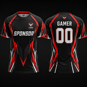 Men's Black Red Sublimation Printed E-Sports Jersey Crew Neck Quick Dry Polyester <b>T</b>-<b>Shirt</b> <b>Gamer</b> 00 Design - Product Image 1