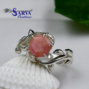 Natural Pink <b>Opal</b> Hexagon <b>Ring</b> 925 Sterling <b>Silver</b> Vine Leaf <b>Ring</b> <b>Opal</b> Gemstone Engagement <b>Ring</b> Fine Jewelry for Women - Product Image 2