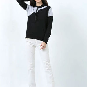 Sudadera con Capucha Asimétrica para Mujer, Diseño Color Block, Manga Larga, Tejida, Informal, Negra y Gris, para Otoño - Product Image 4