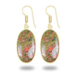 Boucles d'oreilles pendantes, bijoux cadeau pour femmes, best-seller, pierre précieuse naturelle Unakite, plaqué or 18 carats, cadeaux de mariage pour femmes et filles - Product Image 5