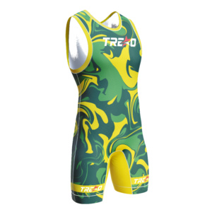 Custom Abstract Camo Four Way Stretch Compression <b>Wrestling</b> <b>Singlet</b> <b>Men</b> Green Yellow Sublimation Team Competition Uniform Front - Product Image 6