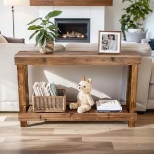 Mesa Consola de Hierro Estilo Rústico con Patas Robustas, Soporte de Almacenamiento de 2 Niveles, Espejo para Entrada, Acabado Rústico Natural - Product Image 4