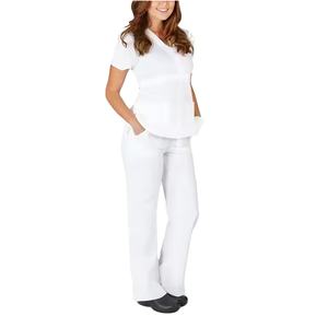 Conjunto de Uniforme Médico Blanco para Mujer, Blusa de Manga Corta con Cuello en V, Pantalones Cargo, Uniforme de Enfermera con Múltiples Bolsillos, Ropa Cómoda para Hospital - Product Image 1