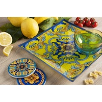 Assiette en verre imprimée en sérigraphie 6 couleurs motif floral carré Excelsa Trinacria 30 cm, vaisselle décorative multicolore