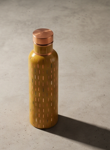 Bouteille d'eau en cuivre émaillée artisanale de luxe, motif artistique moutarde, gourde ayurvédique pour le fitness, récipient écologique pour boissons - Product Image 4