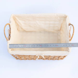 Eco-Friendly Trapezoid-Shaped Woven Straw <b>Basket</b> with Fabric Lining and Handle – Elegant Vintage Rustic Style - Product Image 6