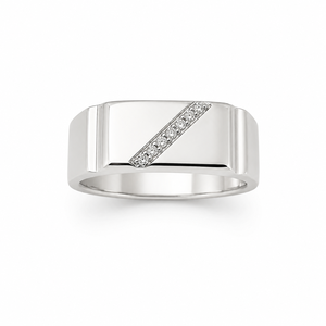 925 Sterling <b>Silver</b> <b>Mens</b> Diagonal Diamond Accent <b>Ring</b> High Polish Modern Minimalist Band Design Wedding Party Daily Wear Fine Je - Product Image 2