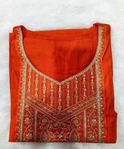 Kurti en rayonne fantaisie avec broderie, tenue de fête, prix de gros, vêtement ethnique, orange - Product Image 2