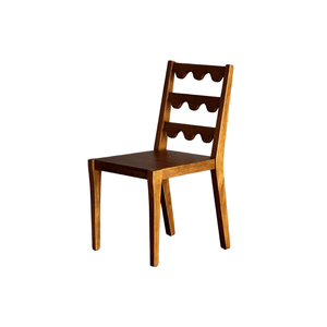 Chaise de salle à manger en bois massif Yaro, chaise d'appoint faite à la main, dossier capitonné brun rustique, pieds en bois pour salle à manger - Product Image 1