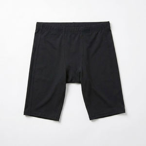 Shorts pour hommes en nylon et élasthanne tricoté noir uni, taille mi-haute, respirants, séchage rapide, style décontracté, avec cordon de serrage élastique à la taille - Product Image 2