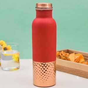 Venta al por mayor directa de fábrica: Botella de agua de cobre con estampado de estrellas de damasco en azul zafiro profundo, capacidad de 1 litro, alta calidad, estilo herencia. - Product Image 2