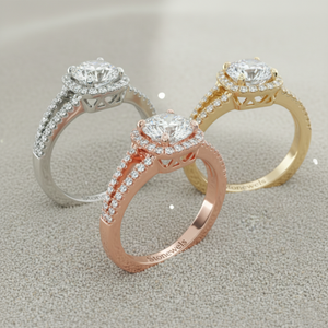 Cushion <b>Split</b> Shank Diamond Halo Rose Gold Plated for Certified Engagement <b>Ring</b> - Product Image 4