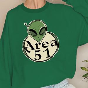 Sudaderas con estampado de cabeza alienígena Area 51 para mujer Tela de punto informal - Product Image 1