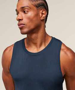 Débardeur Homme Bleu Marine Uni en Polyester Tricoté Respirant Col Rond – Tenue Décontractée Fitness Musculation Personnalisée – Tissu 220g - Product Image 3