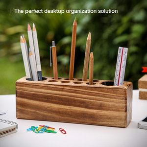 Porte-stylo en bois massif pour bureau, support élégant pour stylos-plume, porte-crayons en bois et organisateur de bureau en bois - Product Image 5