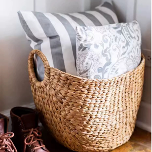 Panier de rangement tressé à la main naturel nordique organisation de la maison de haute qualité poignées de jacinthe d'eau rustique durable Style de luxe - Product Image 5