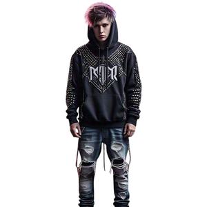 Sweats à capuche surdimensionnés personnalisés pour hommes lavage à l'acide soleil délavé éponge française 100% coton lourd Dtg imprimé strass Logo - Product Image 1