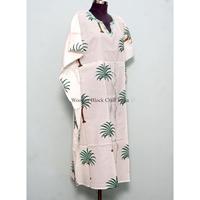 Magnifique Kaftan Long en Coton Biologique 100% Écologique et Naturel pour Femme, Imprimé Floral, Vêtement Tendance d'Été pour l'Automne