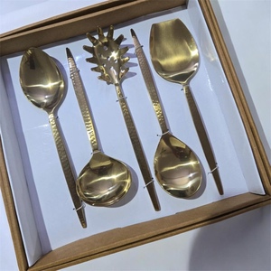 Gold Plated Serving Spoon Set <b>Mirror</b> Finish Long Handle Metal Utensils Modern Design Durable Kitchenware - Product Image 3